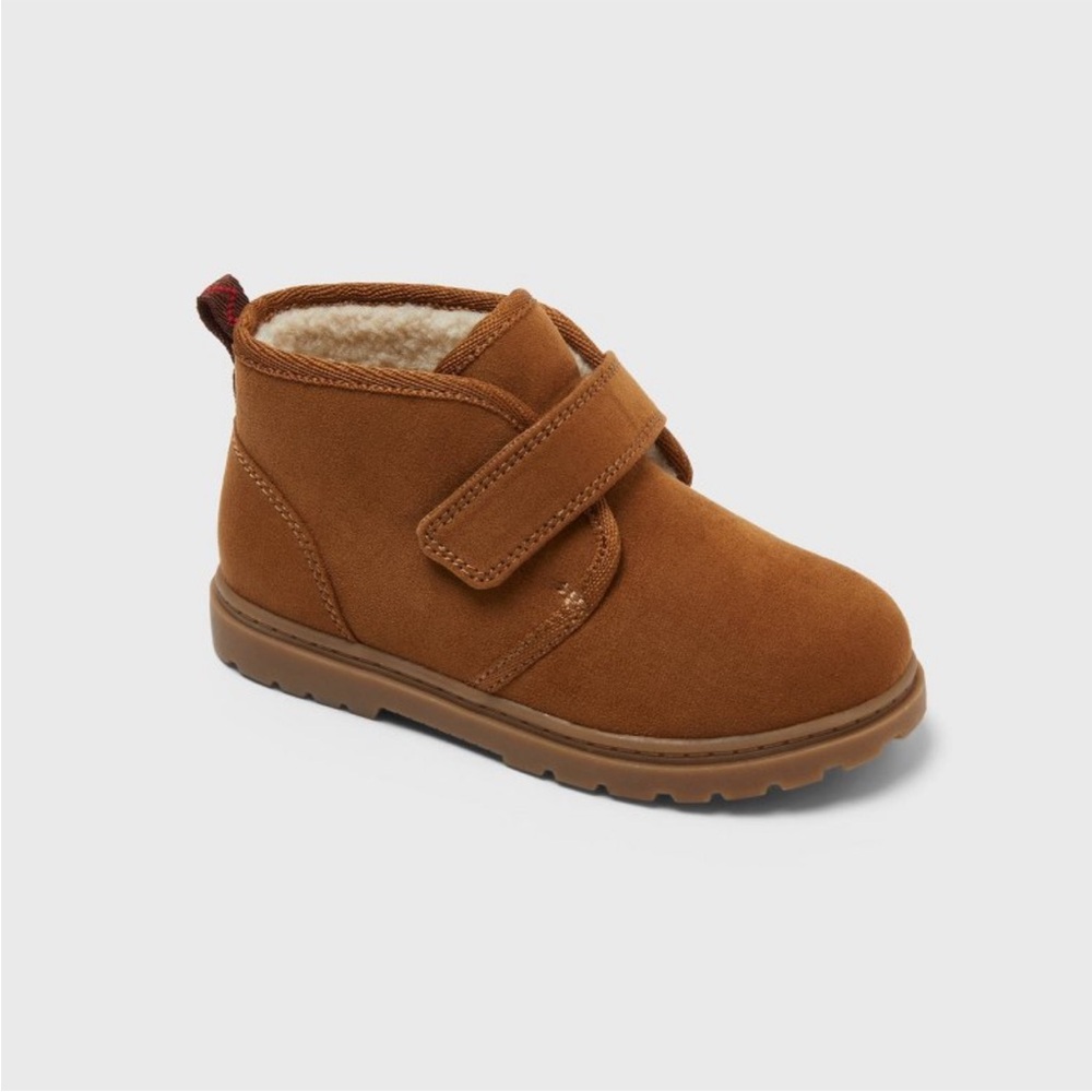Cat & Jack Brown Kids Ankle Boots with Hook-and-Loop Strap